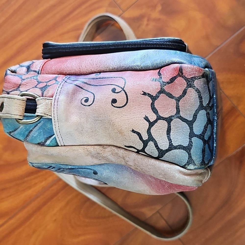 Anna By Anuschka Hand Painted Floral Shoulder Crossbody Leather Bag - Picture 5 of 16